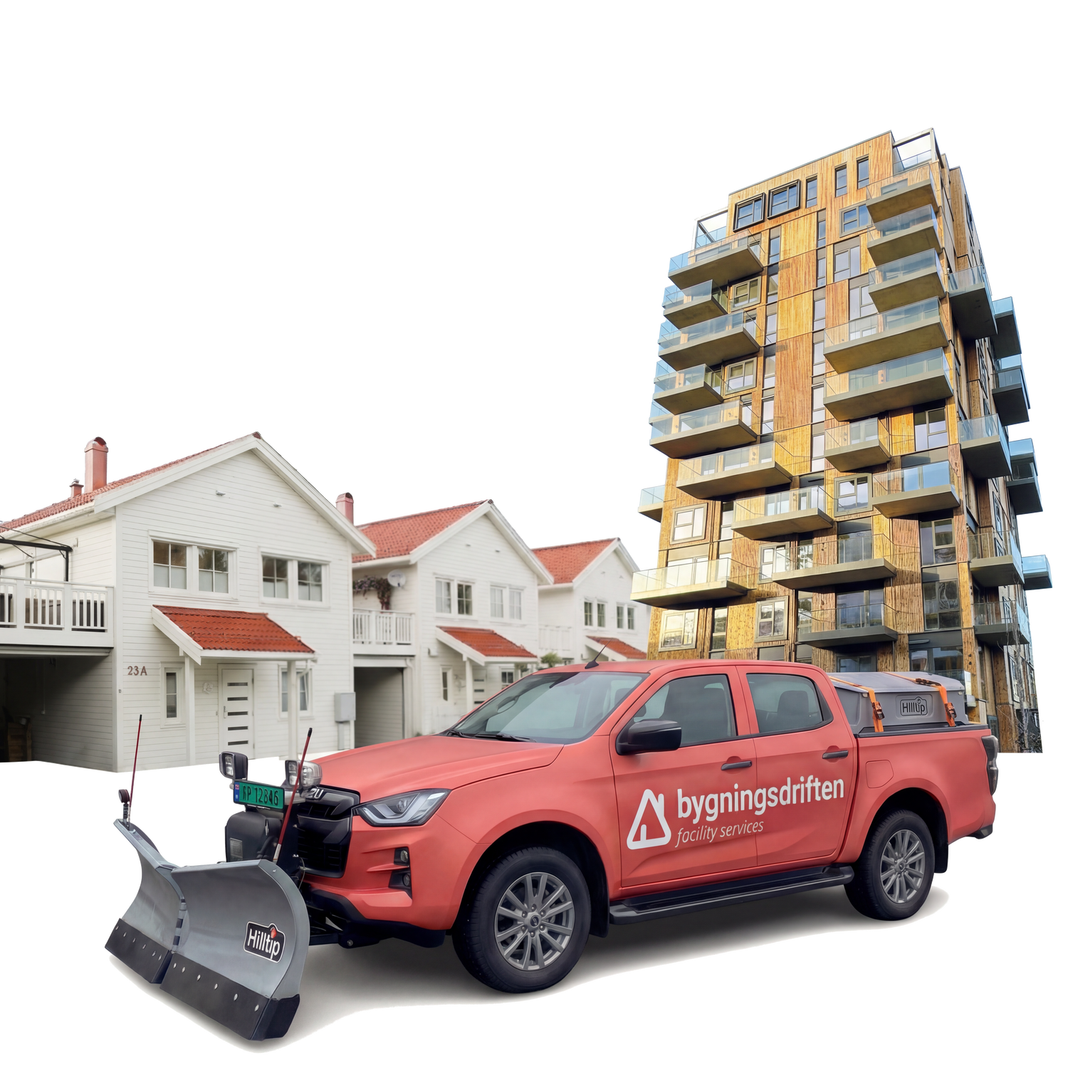 Bil og bygninger bak